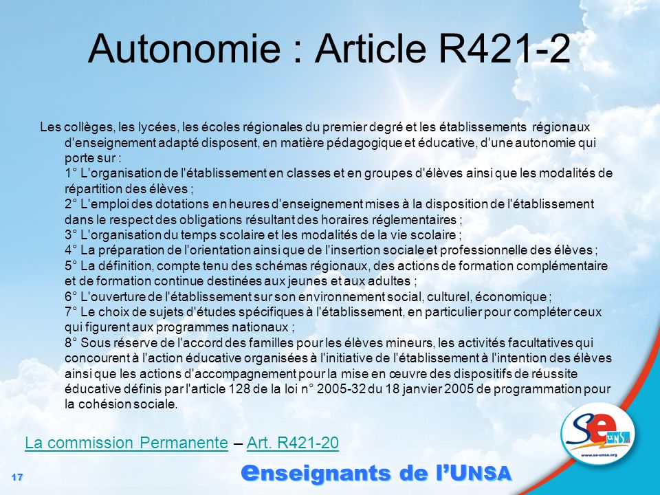 Autonomie : Article R421-2 La commission Permanente – Art. R421-20