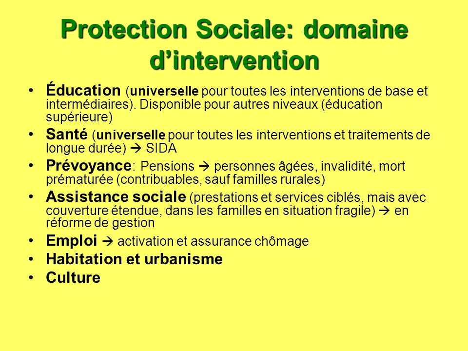 Protection Sociale: domaine d’intervention