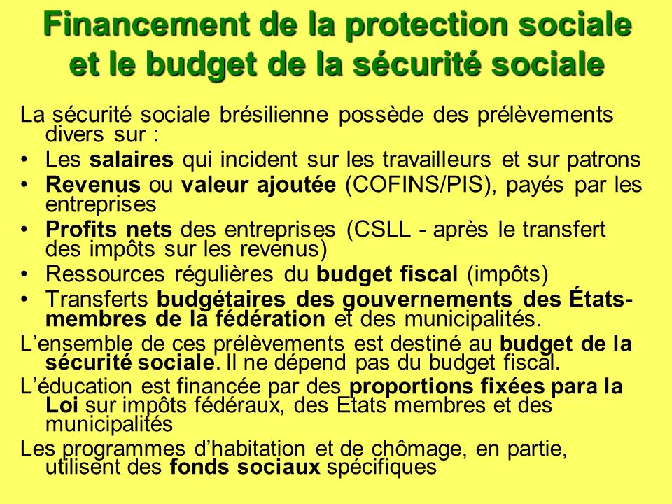 Financement de la protection sociale et le budget de la sécurité sociale