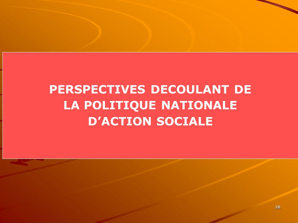 PERSPECTIVES DECOULANT DE LA POLITIQUE NATIONALE