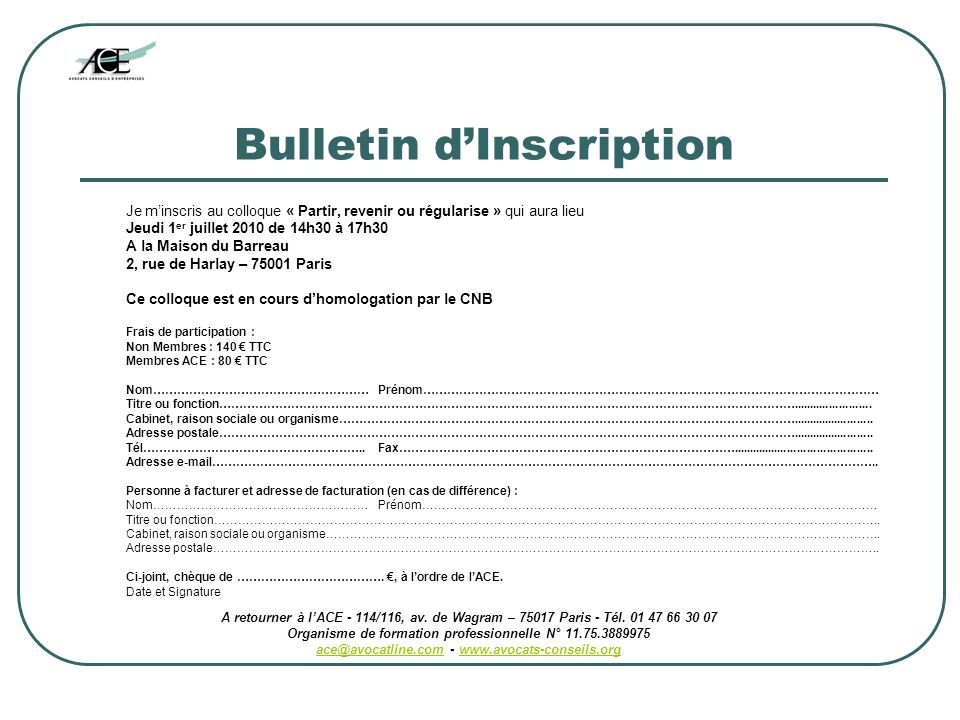 Bulletin d’Inscription