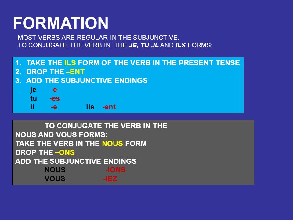 FORMATION TAKE THE ILS FORM OF THE VERB IN THE PRESENT TENSE