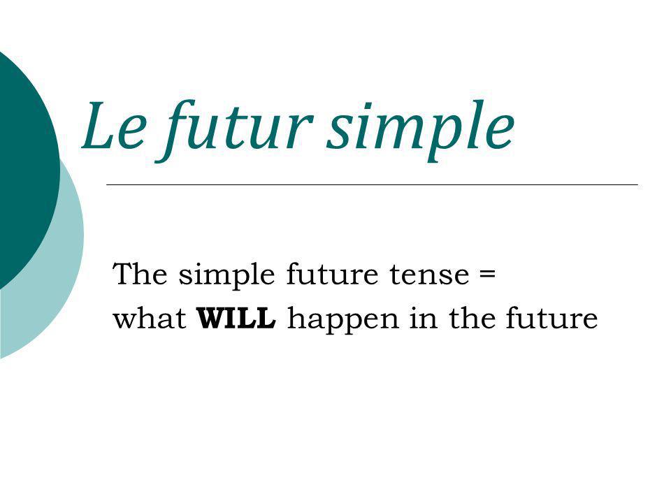 The simple future tense = what WILL happen in the future