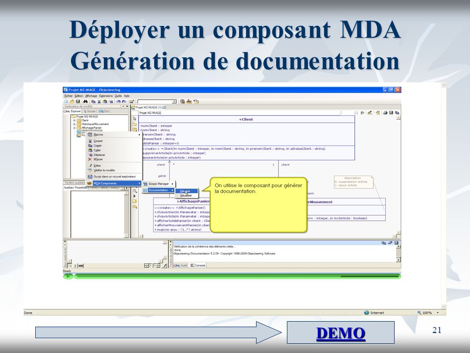 Déployer un composant MDA Génération de documentation