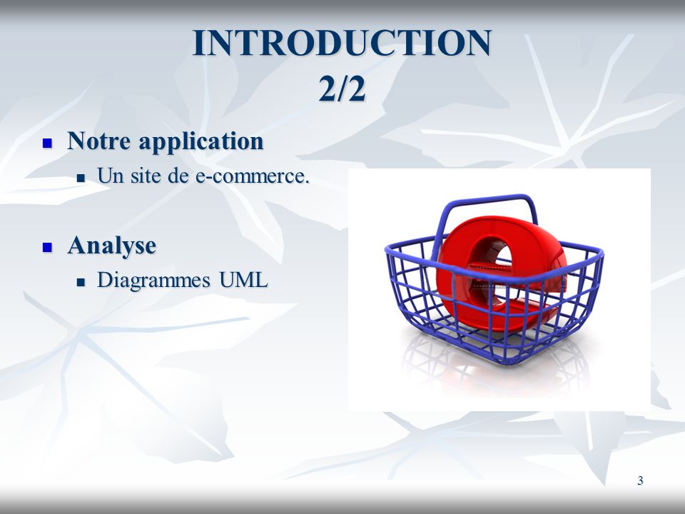 INTRODUCTION 2/2 Notre application Analyse Un site de e-commerce.