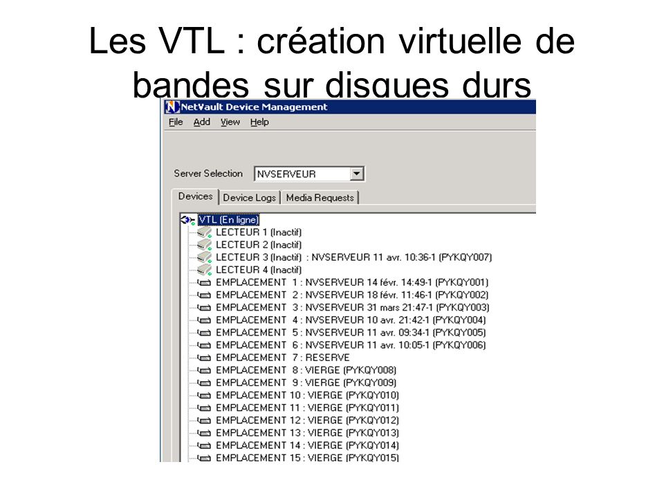 Les VTL : création virtuelle de bandes sur disques durs