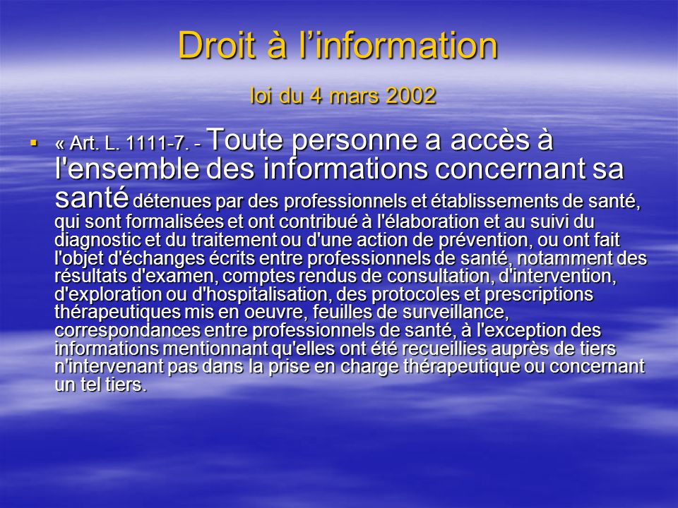 Droit à l’information loi du 4 mars 2002
