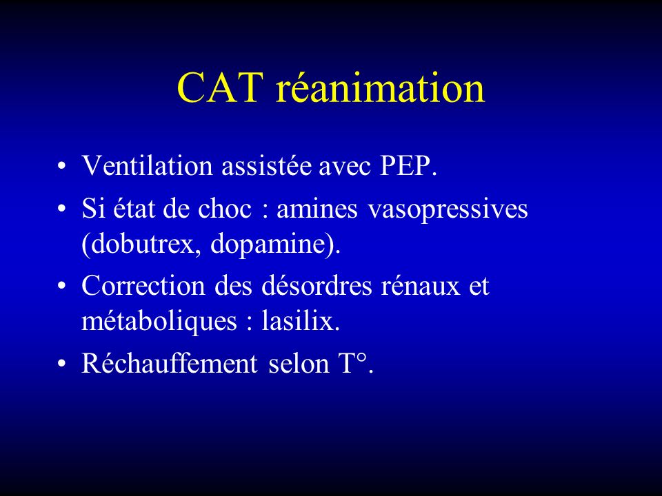 CAT réanimation Ventilation assistée avec PEP.