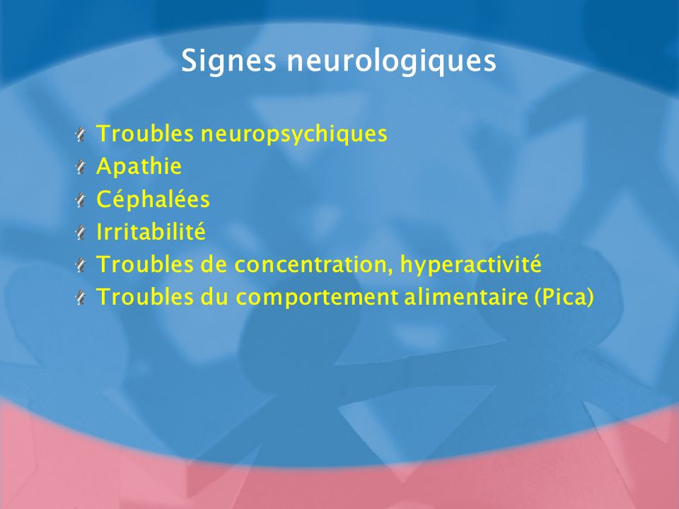 Signes neurologiques Troubles neuropsychiques Apathie Céphalées