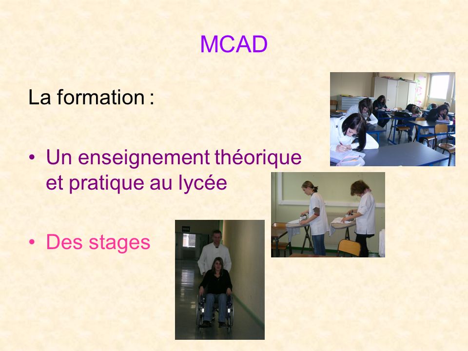 MCAD La formation : Un enseignement théorique et pratique au lycée