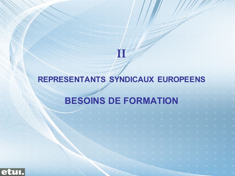 II REPRESENTANTS SYNDICAUX EUROPEENS BESOINS DE FORMATION
