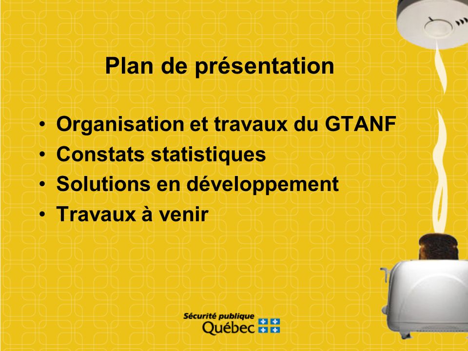 Plan de présentation Organisation et travaux du GTANF