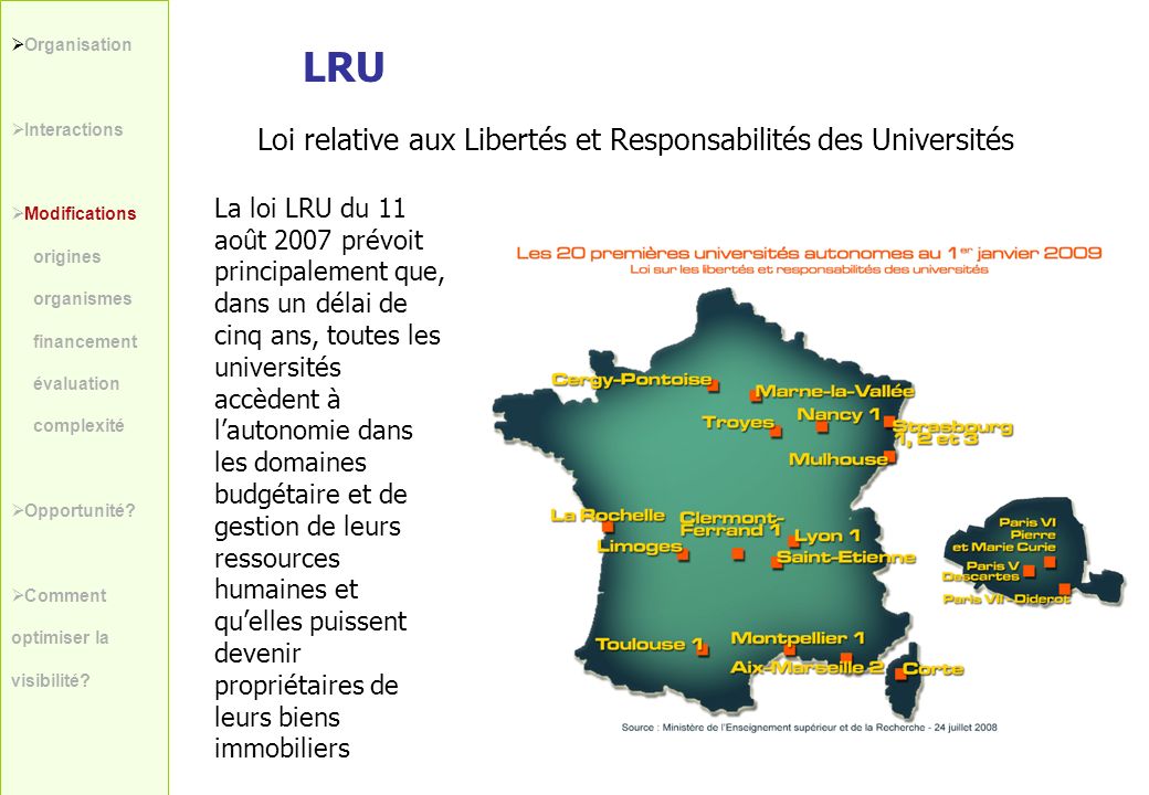 LRU Loi relative aux Libertés et Responsabilités des Universités
