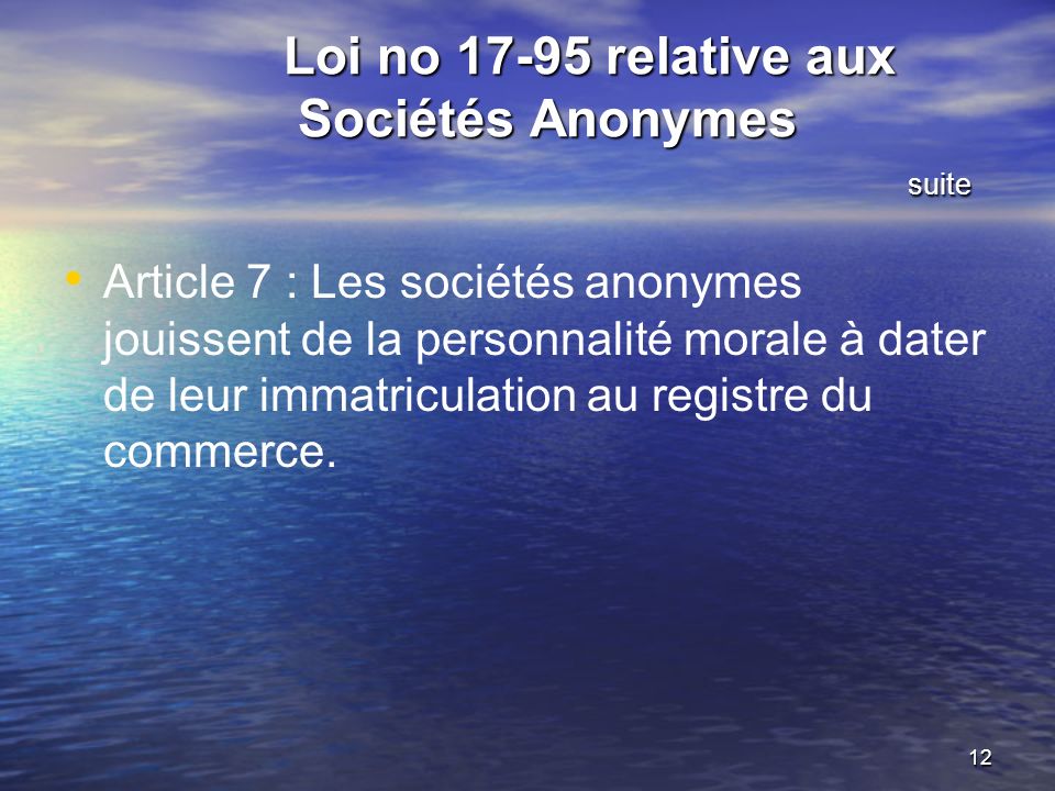 Loi no relative aux Sociétés Anonymes suite
