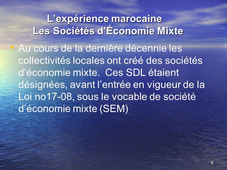 L’expérience marocaine Les Sociétés d’Économie Mixte