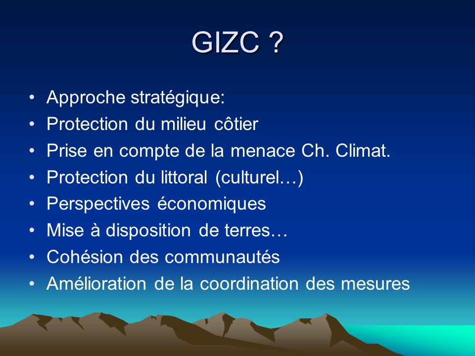 GIZC Approche stratégique: Protection du milieu côtier