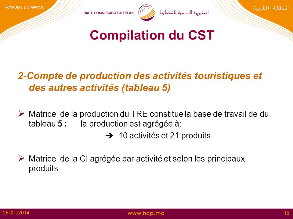 Compilation du CST 2-Compte de production des activités touristiques et des autres activités (tableau 5)