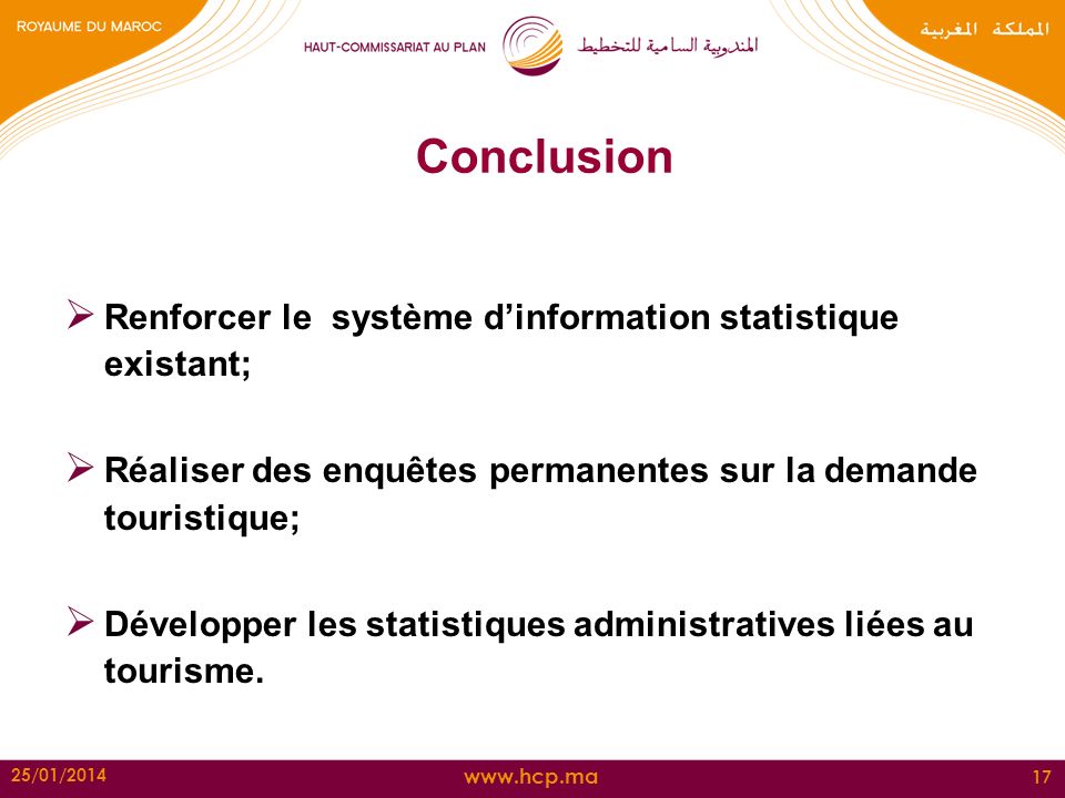 Conclusion Renforcer le système d’information statistique existant;
