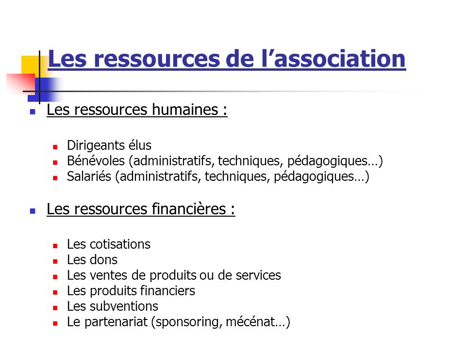 Les ressources de l’association