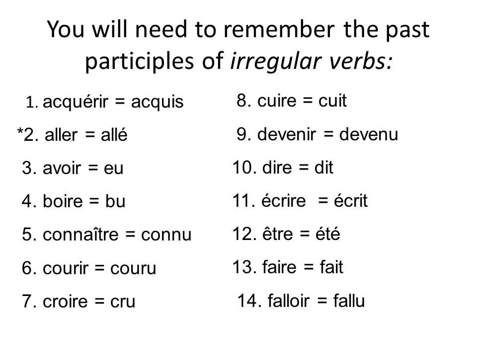 You will need to remember the past participles of irregular verbs:
