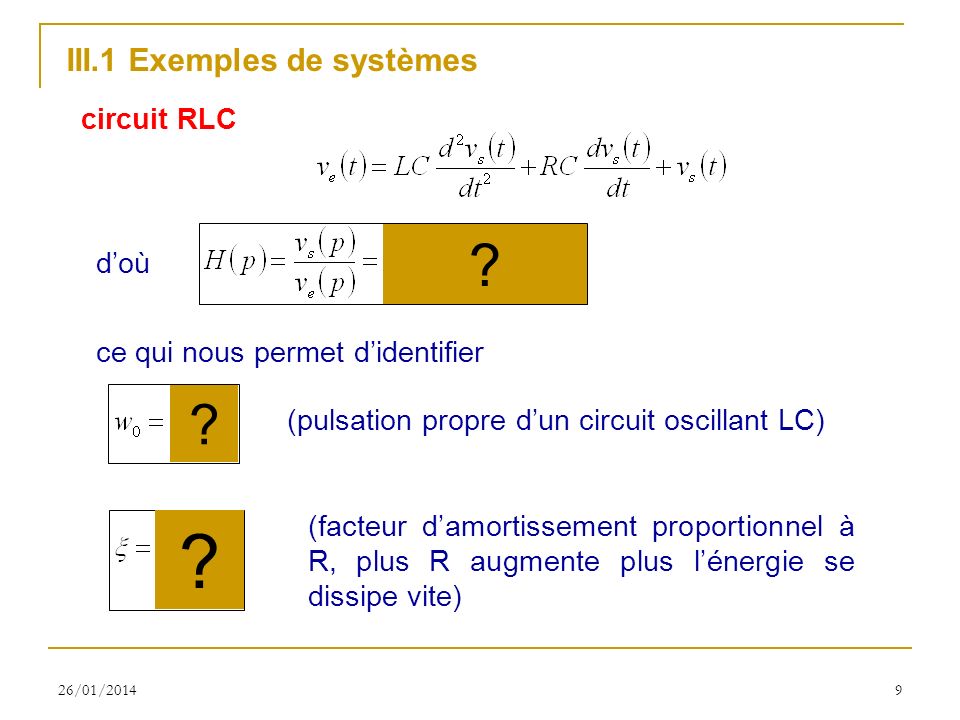 III.1 Exemples de systèmes circuit RLC d’où
