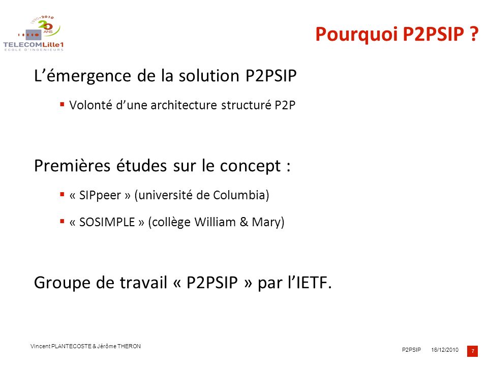 Pourquoi P2PSIP L’émergence de la solution P2PSIP