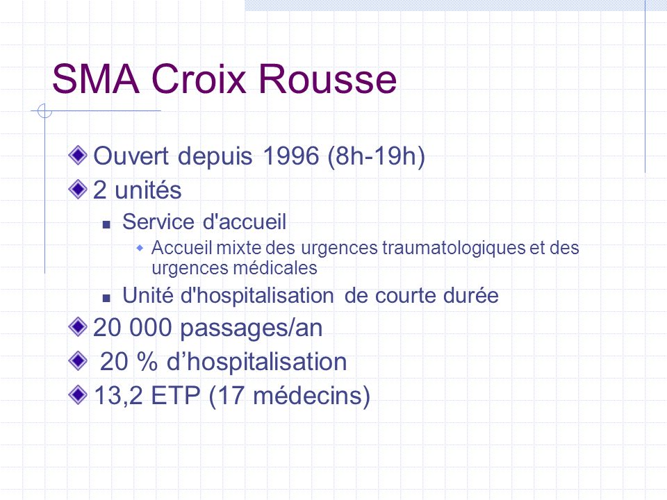 SMA Croix Rousse Ouvert depuis 1996 (8h-19h) 2 unités