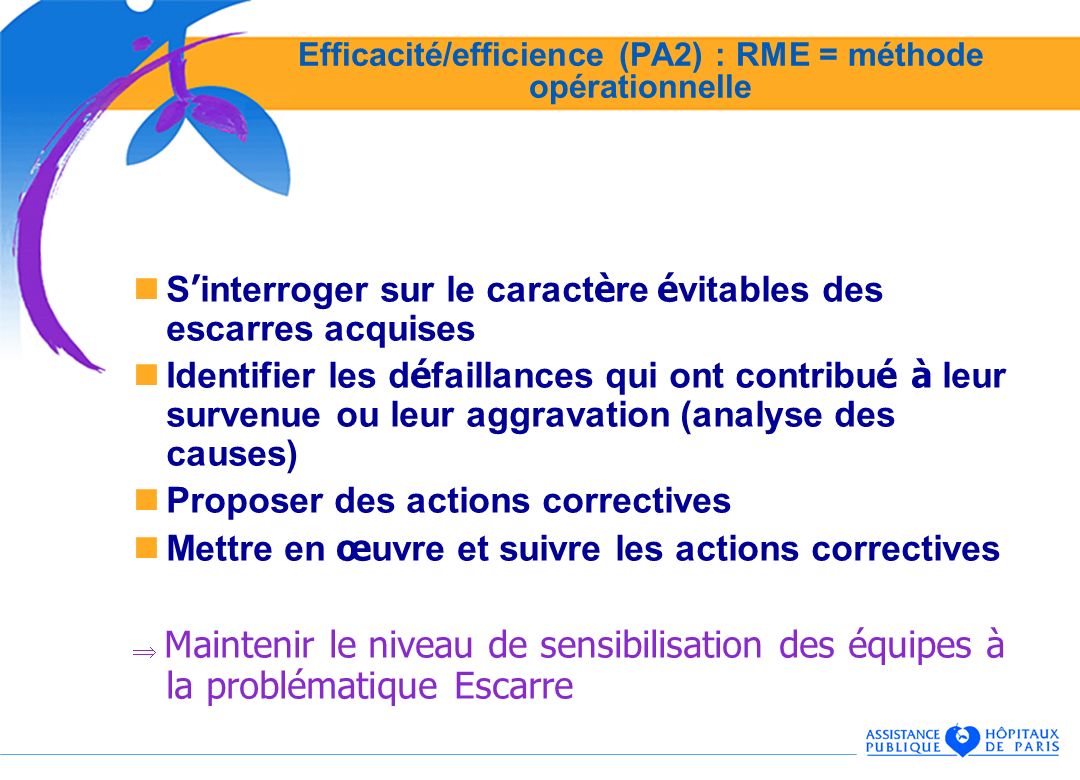 Efficacité/efficience (PA2) : RME = méthode opérationnelle