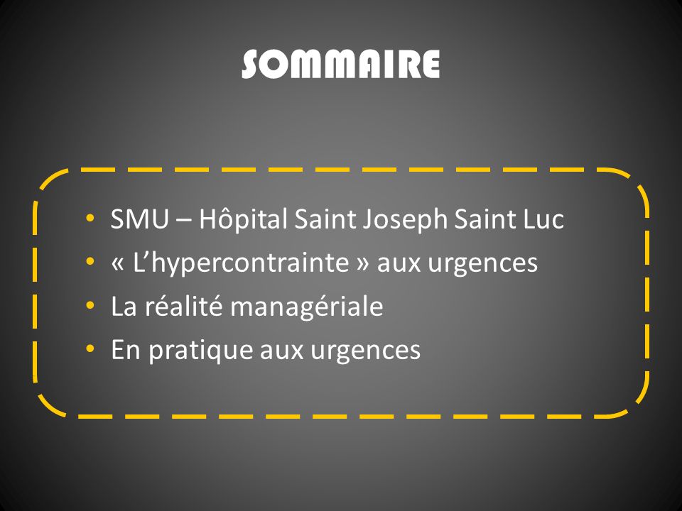 SOMMAIRE SMU – Hôpital Saint Joseph Saint Luc