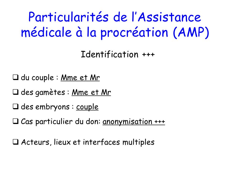 Particularités de l’Assistance médicale à la procréation (AMP)