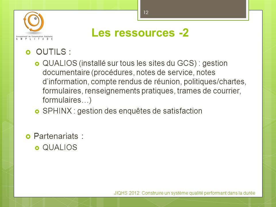 Les ressources -2 OUTILS : Partenariats :
