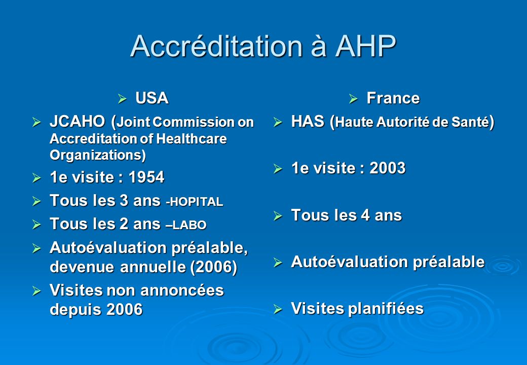 Accréditation à AHP USA