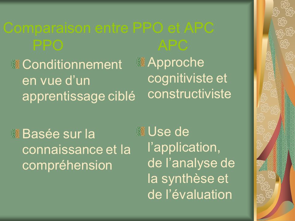 Comparaison entre PPO et APC PPO APC