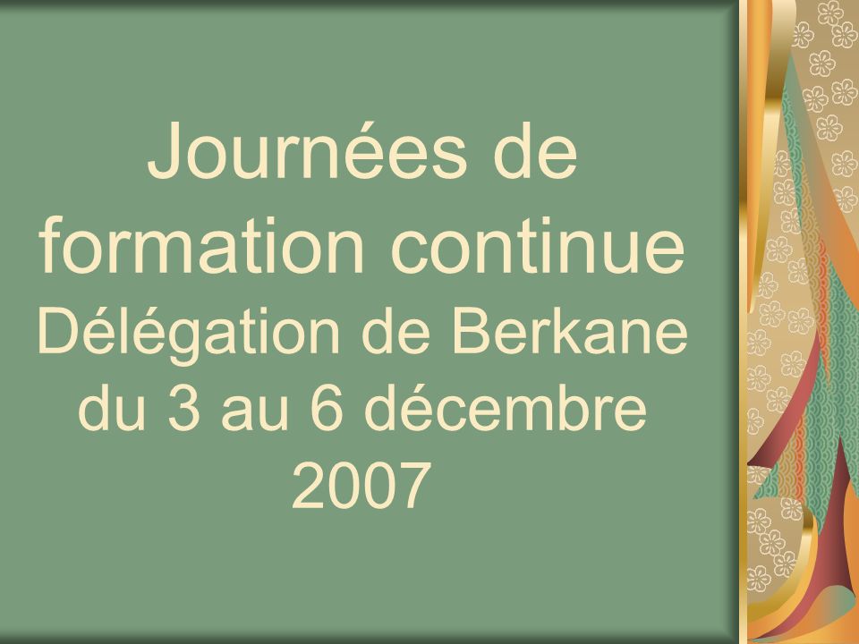 Journées de formation continue Délégation de Berkane du 3 au 6 décembre 2007