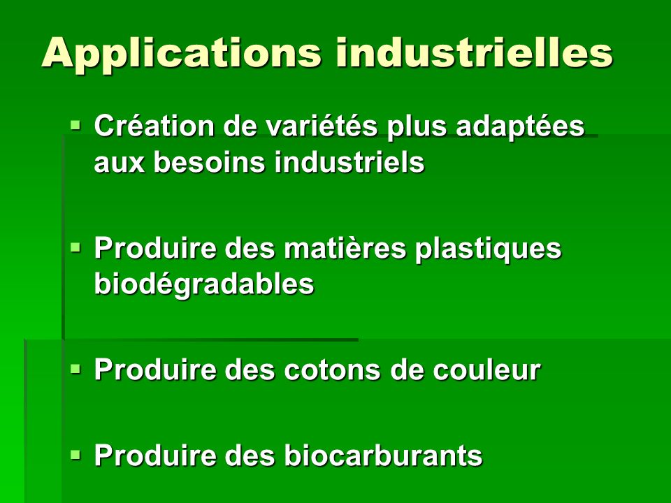 Applications industrielles