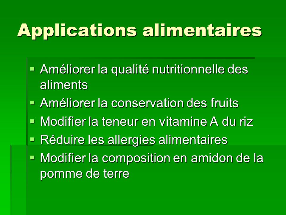 Applications alimentaires
