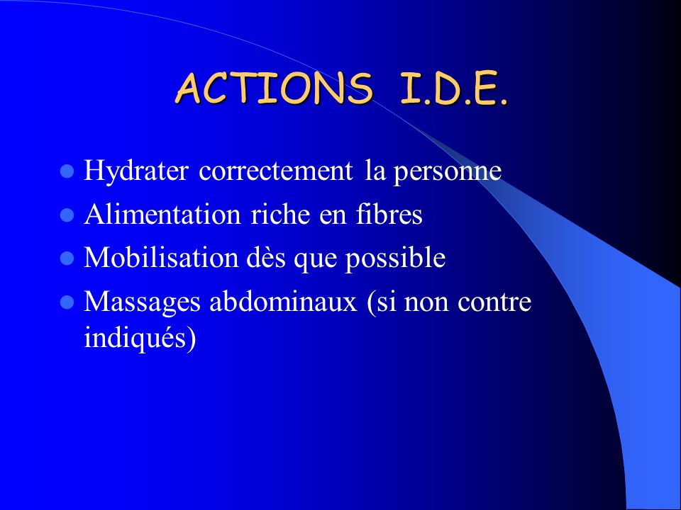 ACTIONS I.D.E. Hydrater correctement la personne