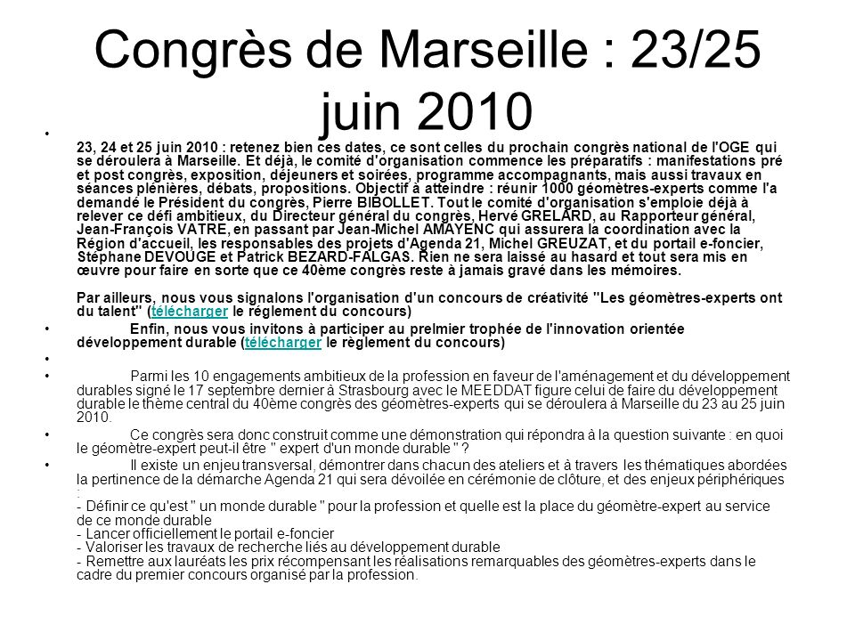 Congrès de Marseille : 23/25 juin 2010