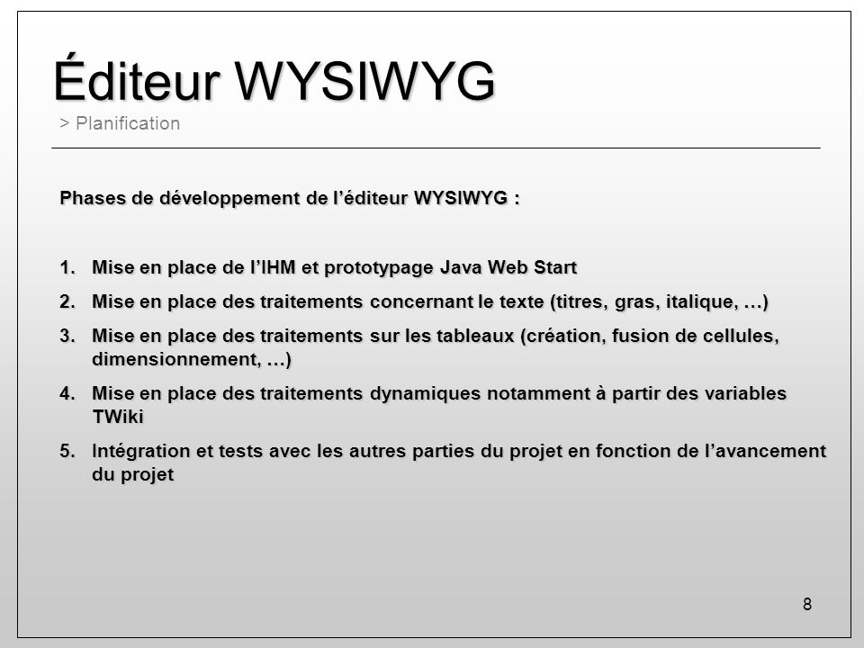 Éditeur WYSIWYG > Planification