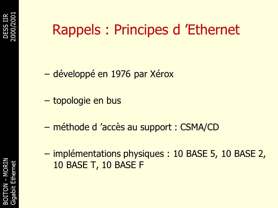 Rappels : Principes d ’Ethernet