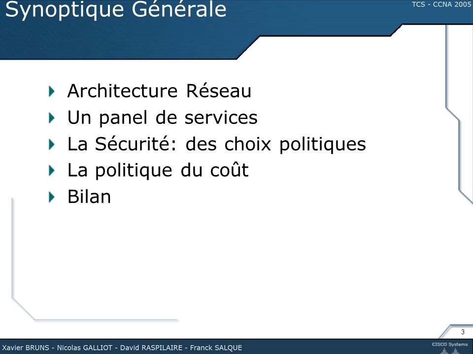 Synoptique Générale Architecture Réseau Un panel de services