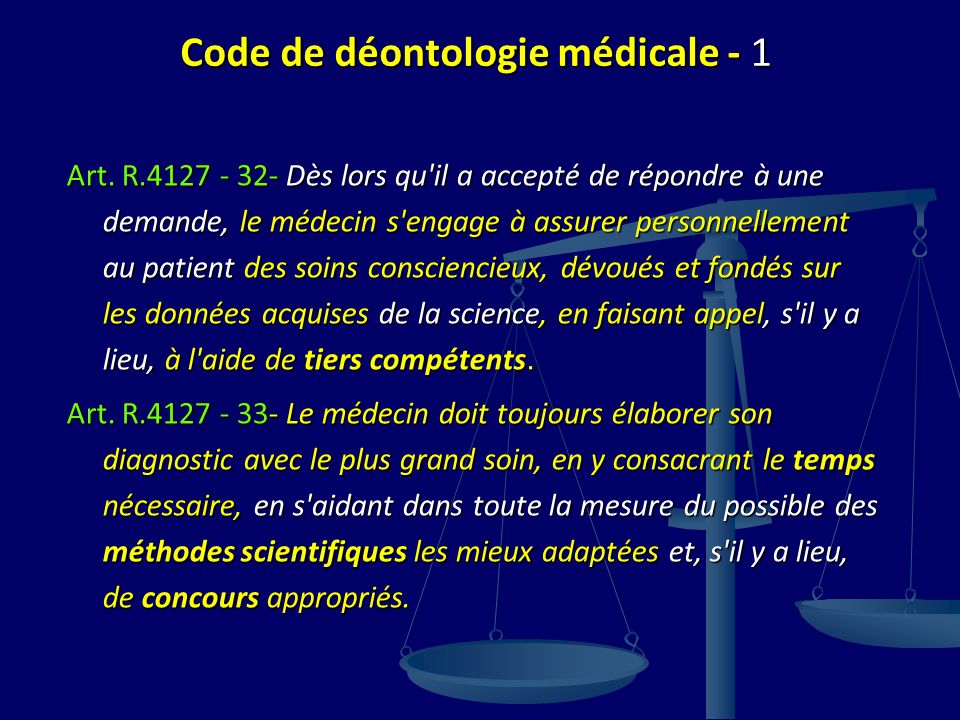 Code de déontologie médicale - 1