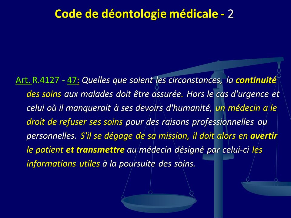 Code de déontologie médicale - 2