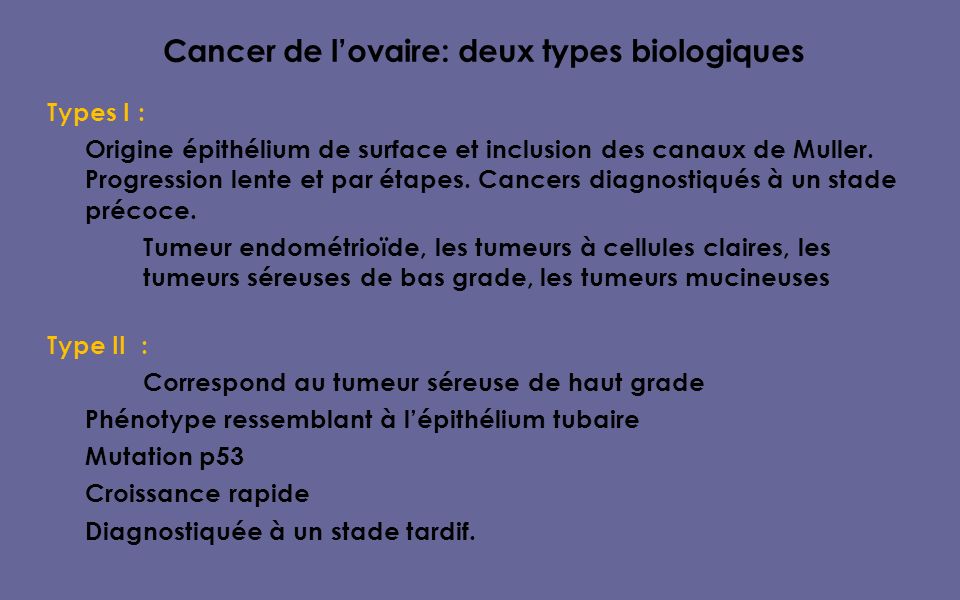 Cancer de l’ovaire: deux types biologiques