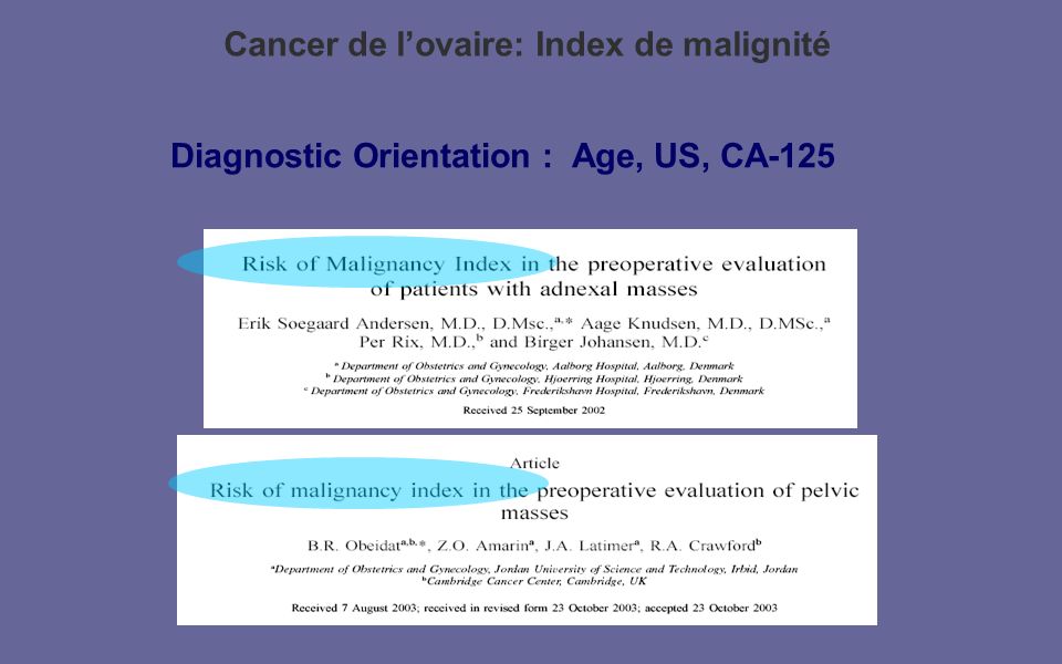 Cancer de l’ovaire: Index de malignité