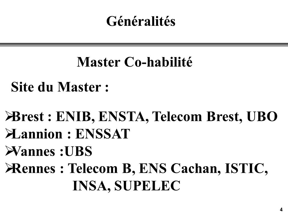 Brest : ENIB, ENSTA, Telecom Brest, UBO Lannion : ENSSAT Vannes :UBS