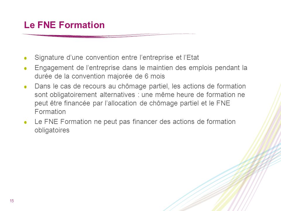 Le FNE Formation Signature d’une convention entre l’entreprise et l’Etat.