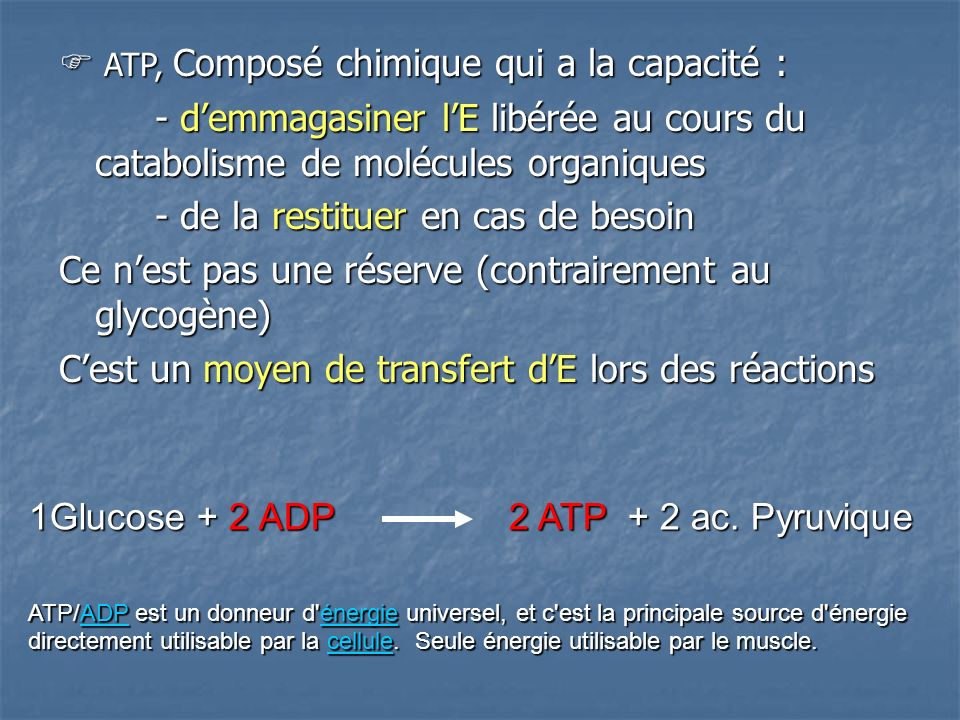  ATP, Composé chimique qui a la capacité :