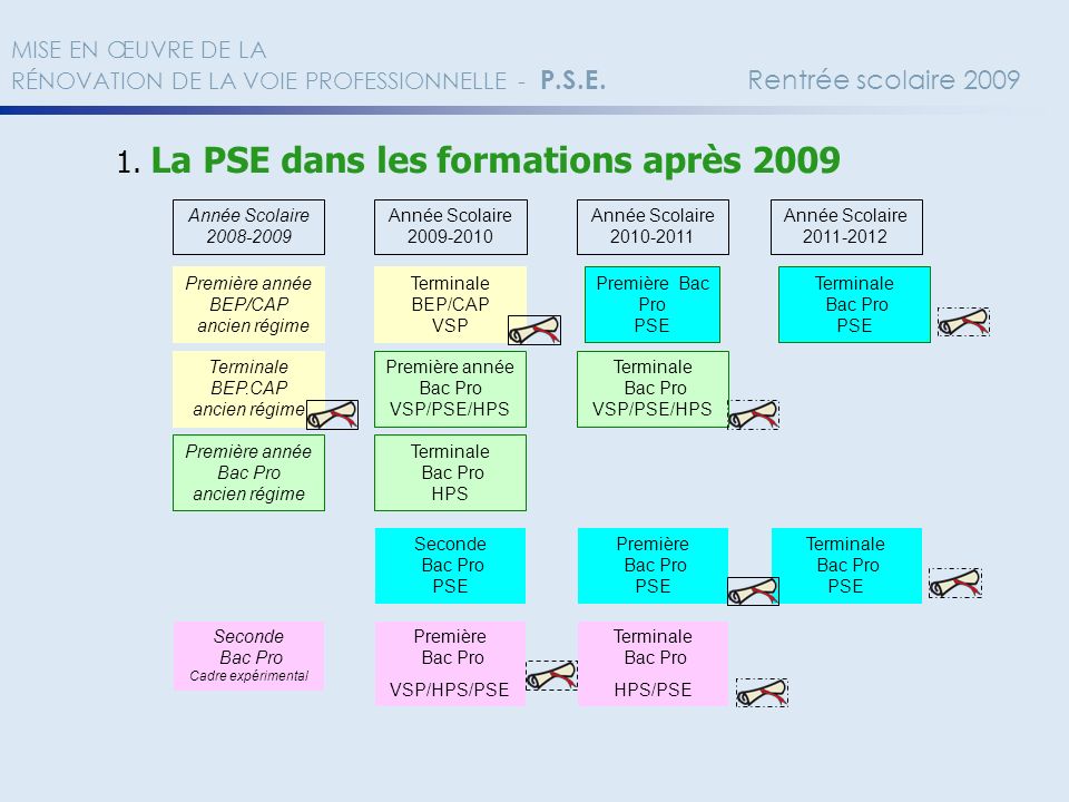 1. La PSE dans les formations après 2009