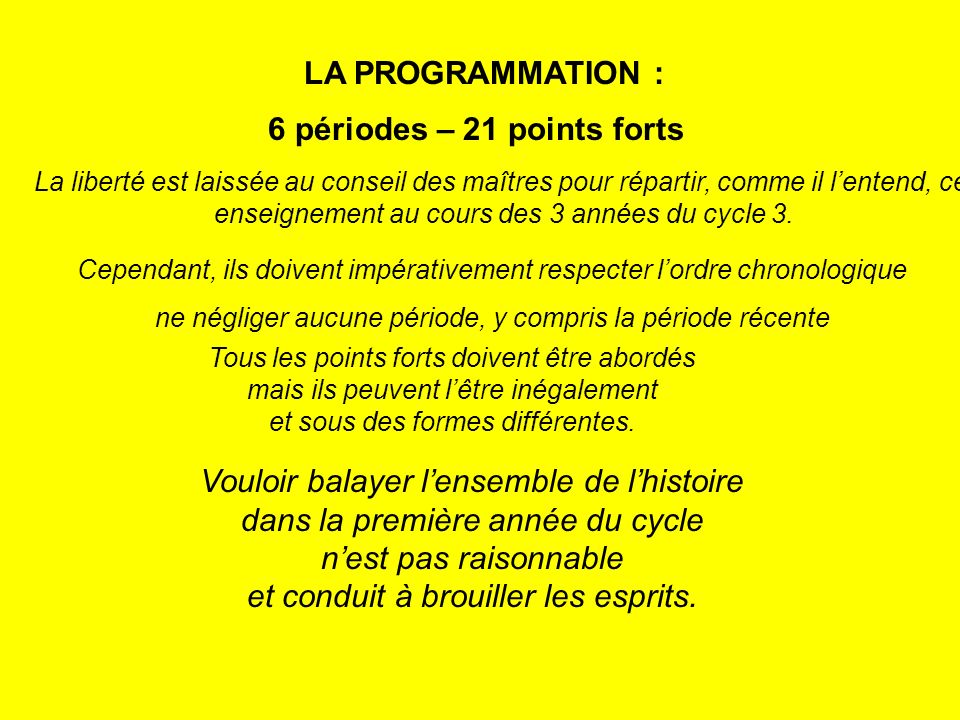 6 périodes – 21 points forts